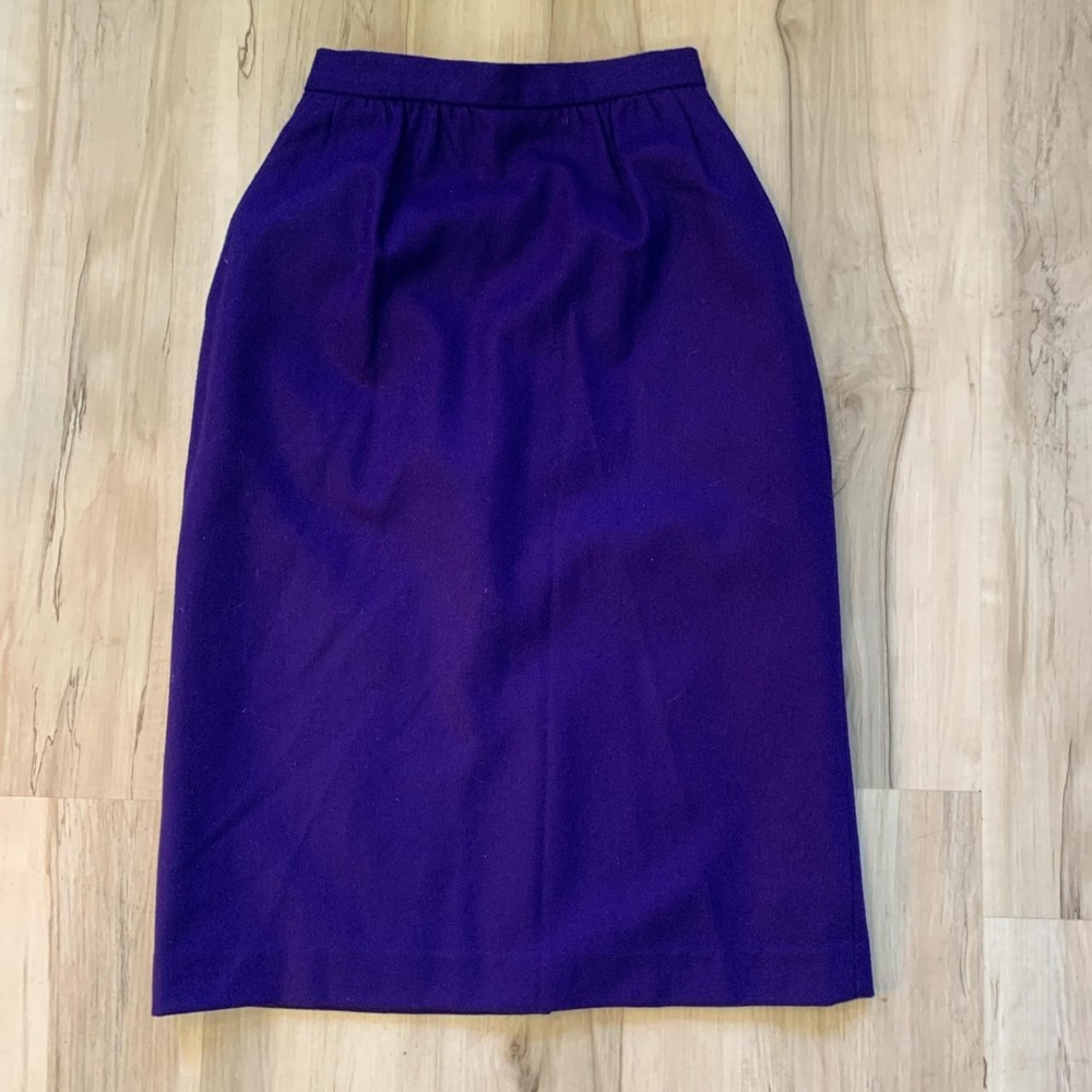 Koret Vintage 70s Royal Purple Wool Midi Pencil Skirt Elastic Waist 6 Petites